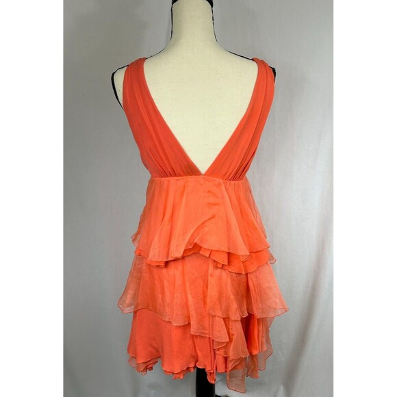 ALICE + OLIVIA Fit & Flare Silk Tiered Mini Dress - Coral Orange Tangeri… - Picture 6 of 11